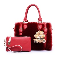 Winter fur bag Korean plush Boston Women handbag shoulder bag leather bag - Thumbnail 2