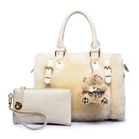 Winter fur bag Korean plush Boston Women handbag shoulder bag leather bag - Thumbnail 3