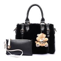 Winter fur bag Korean plush Boston Women handbag shoulder bag leather bag - Thumbnail 4