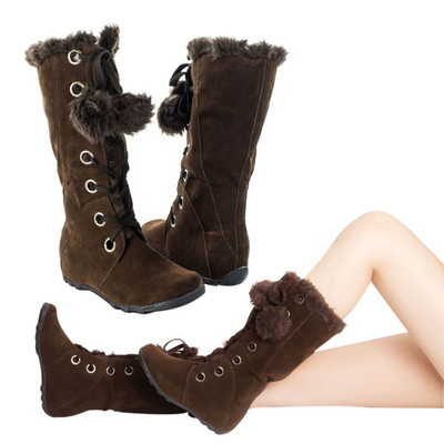 "mary" pom pom fur winter boots