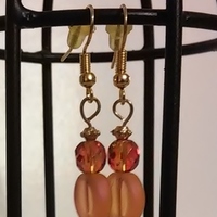 Orangey Peachy Glass Fire Bead Earrings with Gold Findings - Thumbnail 1