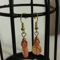 Orangey Peachy Glass Fire Bead Earrings with Gold Findings - Thumbnail 3