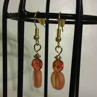 Orangey Peachy Glass Fire Bead Earrings with Gold Findings - Thumbnail 4