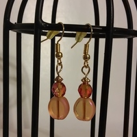 Orangey Peachy Glass Fire Bead Earrings with Gold Findings - Thumbnail 2