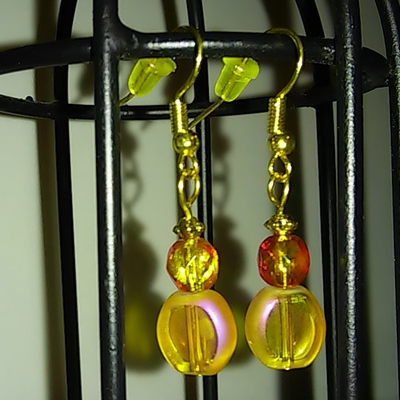 Orangey peachy glass fire bead earrings with gold findings