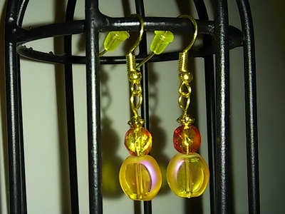 Orangey Peachy Glass Fire Bead Earrings with Gold Findings