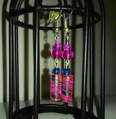 Hot Pink and Blue Cotton Candy Glass Beaded themed Dangle Earrings