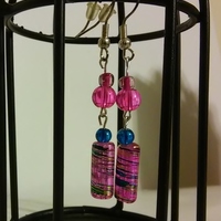 Hot Pink and Blue Cotton Candy Glass Beaded themed Dangle Earrings - Thumbnail 1