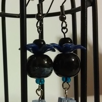 Blue Flower and Cube Dangle with Natural Stone Swirly Colored Bead Earrings - Thumbnail 6