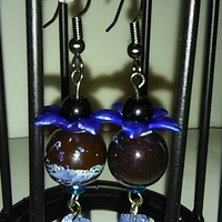 Blue Flower and Cube Dangle with Natural Stone Swirly Colored Bead Earrings - Thumbnail 2