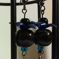 Blue Flower and Cube Dangle with Natural Stone Swirly Colored Bead Earrings - Thumbnail 7