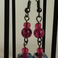 Hot Pink and Periwinkle Painted Glass Bead Dangles - Thumbnail 3