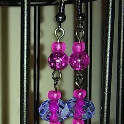 Hot pink and periwinkle painted glass bead dangles