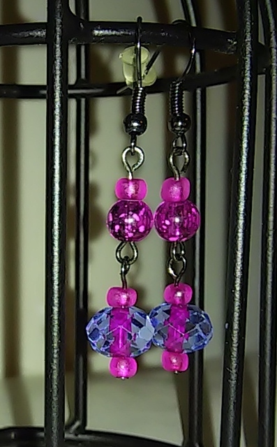 Hot Pink and Periwinkle Painted Glass Bead Dangles