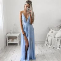 Light blue chiffon  long prom dress,deep V-neck evening dress - Thumbnail 1