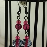 Hot Pink and Periwinkle Painted Glass Bead Dangles - Thumbnail 2