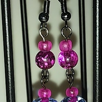 Hot Pink and Periwinkle Painted Glass Bead Dangles - Thumbnail 1