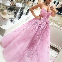 2017 custom made pink appliques prom dress,evening dress for teens - Thumbnail 1
