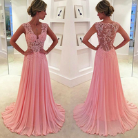 Elegant A-line chiffon lace prom dress,pink evening gown - Thumbnail 1