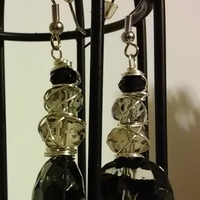 Black Faux Stone Goth-y Punk Silver Wire Wrapped Dangle Earrings - Thumbnail 5