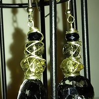 Black Faux Stone Goth-y Punk Silver Wire Wrapped Dangle Earrings - Thumbnail 4