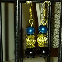 Royal Blue, Gold Spacer and Faux Black Pearl Glass Bead - Thumbnail 1