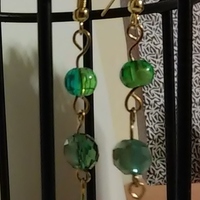 Long Multi-Faceted Green Glass Bead Gold Findings Earrings - Thumbnail 3