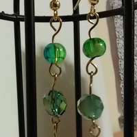 Long Multi-Faceted Green Glass Bead Gold Findings Earrings - Thumbnail 2