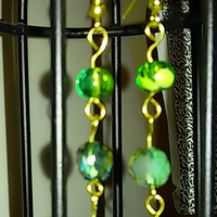 Long Multi-Faceted Green Glass Bead Gold Findings Earrings - Thumbnail 4