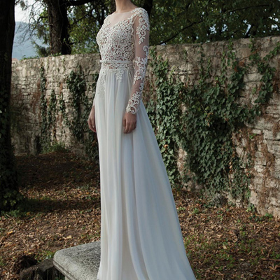 Long prom dress,ivory a-line chiffon floor-length evening dress prom dresses with lace sp7212