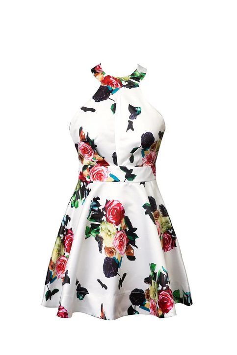 White Rose Floral Halter Dress