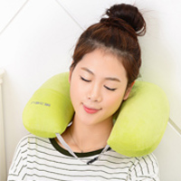 U-Shape Inflatable Pillow Portable Flannel Travel Flying Car Neck Pillow Support Cushion Home Leisure Essential - Thumbnail 2