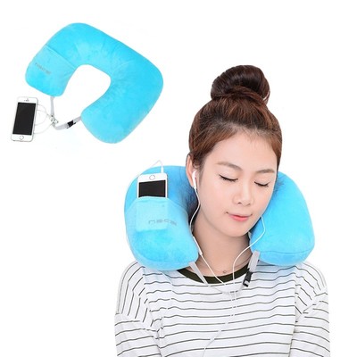 U-Shape Inflatable Pillow Portable Flannel Travel Flying Car Neck Pillow Support Cushion Home Leisure Essential