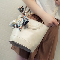 Women Bag Silk Scarves Pearl Pendant Bucket Bag Shoulder Bag Handbags - Thumbnail 2