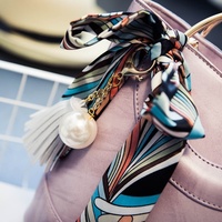 Women Bag Silk Scarves Pearl Pendant Bucket Bag Shoulder Bag Handbags - Thumbnail 1