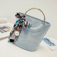 Women Bag Silk Scarves Pearl Pendant Bucket Bag Shoulder Bag Handbags - Thumbnail 4