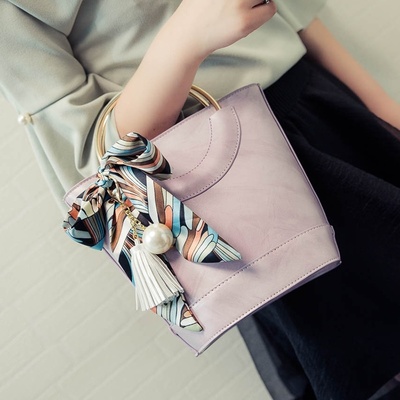 Women Bag Silk Scarves Pearl Pendant Bucket Bag Shoulder Bag Handbags