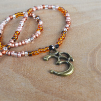 Om Necklace, Yoga Om Necklace, Yoga Jewelry, Beaded Necklace, Copper and Amber Mix Bead Necklace - Thumbnail 1