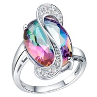 Platinum Plated 18K 925 Silver Inlaid Stone Series Jewelry Colorful Stone Deluxe Edition ring Austria crystal - Thumbnail 1