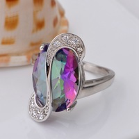 Platinum Plated 18K 925 Silver Inlaid Stone Series Jewelry Colorful Stone Deluxe Edition ring Austria crystal - Thumbnail 4