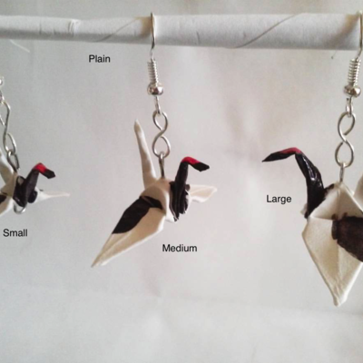 Origami crane earrings: red crested with plain wire