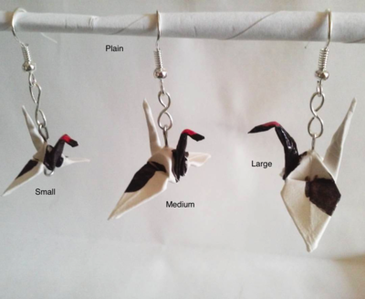 Origami Crane earrings: Red Crested with plain Wire