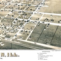 Abingdon, Illinois in 1874 - Bird's Eye View, Map, Aerial, Panorama, Vintage, Antique, Reproduction, Giclée, Fine Art, Wall Art, History - Thumbnail 4