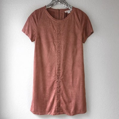 Blush suede shift dress w/pockets - Thumbnail 1