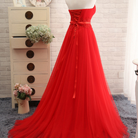 Gorgeous Red Tulle Sweetheart Long Prom Gowns, Red Party Gowns, Evening Gowns - Thumbnail 1