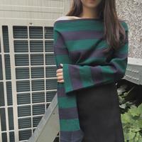 Striped Off The Shoulder T-shirt - Thumbnail 1