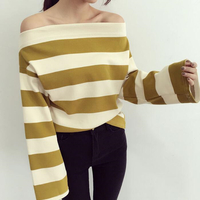 Striped Off The Shoulder T-shirt - Thumbnail 3