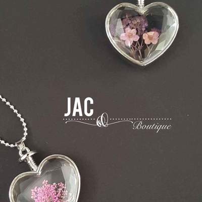 Flower in a glass heart - long necklace - dry flower lockett -  - Thumbnail 2