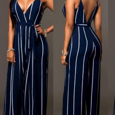 Elegant sexy deep v neck high waist backless jumpsuit