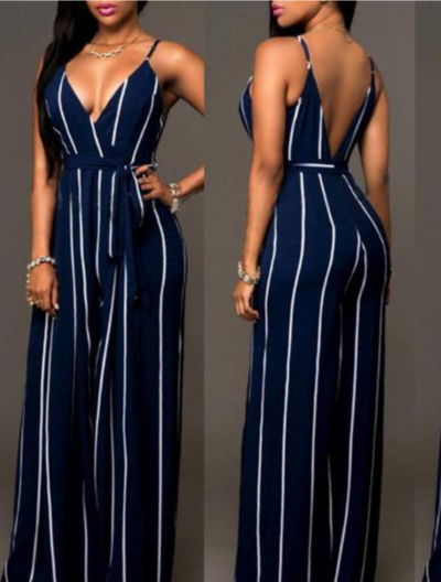 Elegant Sexy Deep V Neck High Waist Backless Jumpsuit